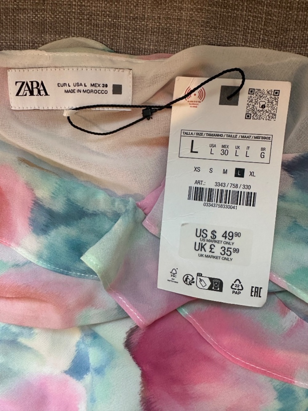 NEW WITH TAGS Zara Spring Pastel Colors Ruffled Mini Dress Size LARGE - Picture 6 of 9